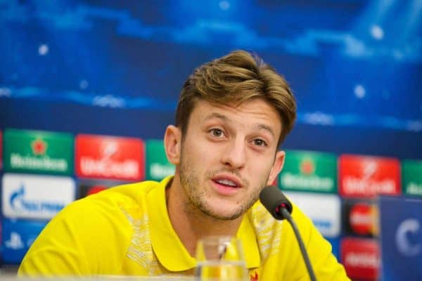 BASEL, SWITZERLAND - Tuesday, September 30, 2014: Liverpool's Adam Lallana during a press conference at the St. Jakob Stadium ahead of the UEFA Champions League Group B match. (Pic by David Rawcliffe/Propaganda)