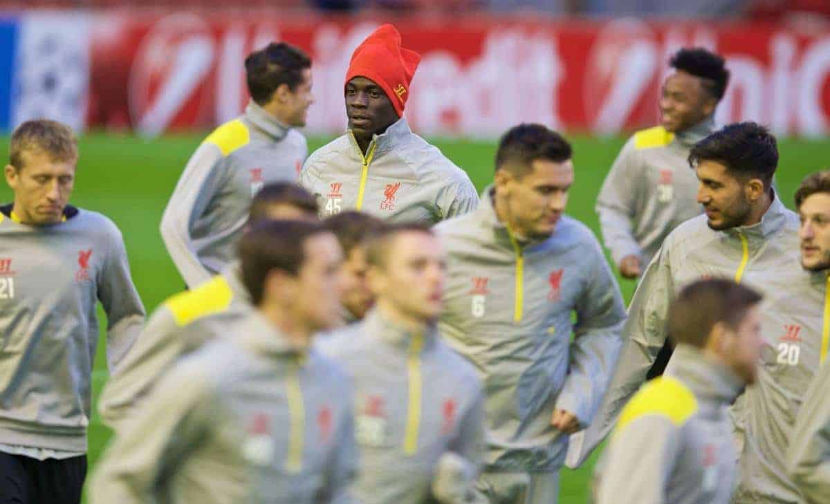 LIVERPOOL, ENGLAND - Tuesday, October 21, 2014: Liverpool's Mario Balotelli during a training session ahead of the UEFA Champions League Group B match against Real Madrid at Anfield. (Pic by David Rawcliffe/Propaganda)