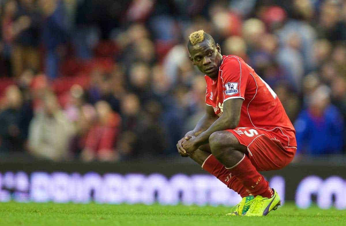 LIVERPOOL, ENGLAND - Saturday, October 25, 2014: Liverpool's Mario Balotelli looks dejected as his side draw 0-0 with Hull City during the Premier League match at Anfield. (Pic by David Rawcliffe/Propaganda)