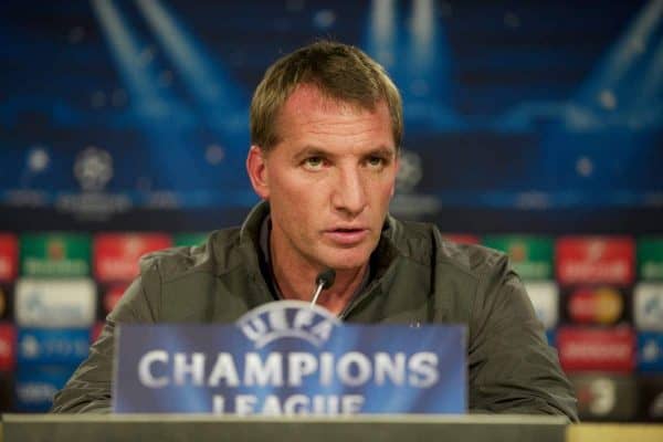 MADRID, SPAIN - Monday, November 3, 2014: Liverpool's manager Brendan Rodgers during a press conference at the Estadio Santiago Bernabeu ahead of the UEFA Champions League Group B match against  Real Madrid CF. (Pic by David Rawcliffe/Propaganda)