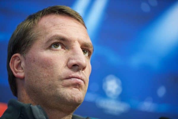 SOFIA, BULGARIA - Tuesday, November 25, 2014: Liverpool's manager Brendan Rodgers during a press conference ahead of the UEFA Champions League Group B match against PFC Ludogorets Razgrad at the Vasil Levski National Stadium (Pic by David Rawcliffe/Propaganda)