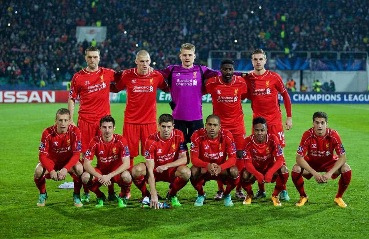 SOFIA, BULGARIA - Wednesday, November 26, 2014: Liverpool's Joe Allen in action against PFC Ludogorets Razgrad during the UEFA Champions League Group B match at the Vasil Levski National Stadium. (Pic by David Rawcliffe/Propaganda)