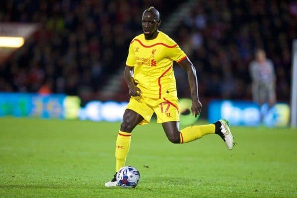 BOURNEMOUTH, ENGLAND - Wednesday, December 17, 2014: Liverpool's Mamadou Sakho in action against Bournemouth during the Football League Cup 5th Round match at Dean Court. (Pic by David Rawcliffe/Propaganda)