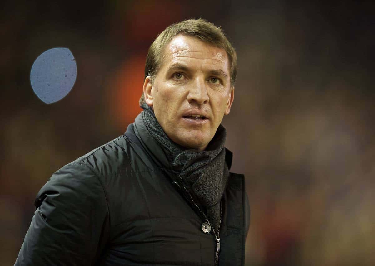 LIVERPOOL, ENGLAND - Monday, December 29, 2014: Liverpool's manager Brendan Rodgers before the Premier League match against Swansea City at Anfield. (Pic by David Rawcliffe/Propaganda)