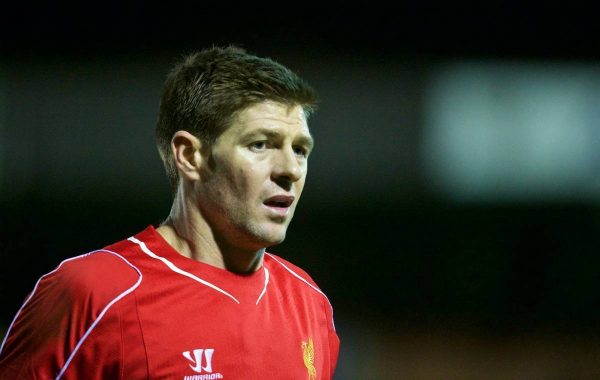 KINGSTON-UPON-THAMES, ENGLAND - Monday, January 5, 2015: Liverpool's captain Steven Gerrard in action against AFC Wimbledon during the FA Cup 3rd Round match at the Kingsmeadow Stadium. (Pic by David Rawcliffe/Propaganda)