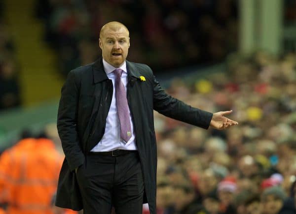 LIVERPOOL, ENGLAND - Wednesday, March 4, 2015: Burnley's manager Sean Dyche during the Premier League match against Liverpool at Anfield. (Pic by David Rawcliffe/Propaganda)