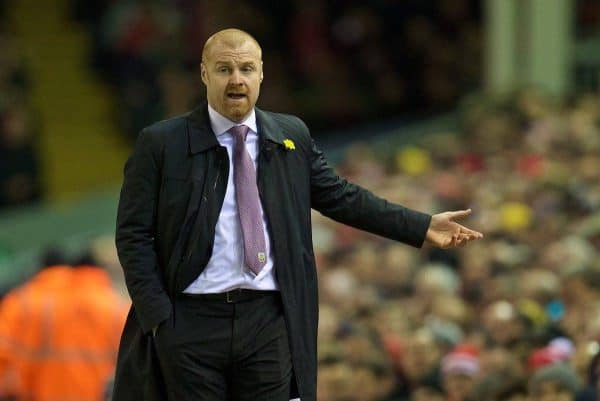 LIVERPOOL, ENGLAND - Wednesday, March 4, 2015: Burnley's manager Sean Dyche during the Premier League match against Liverpool at Anfield. (Pic by David Rawcliffe/Propaganda)