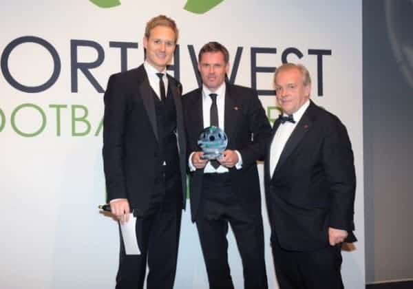 Jamie Carragher with his award last night.