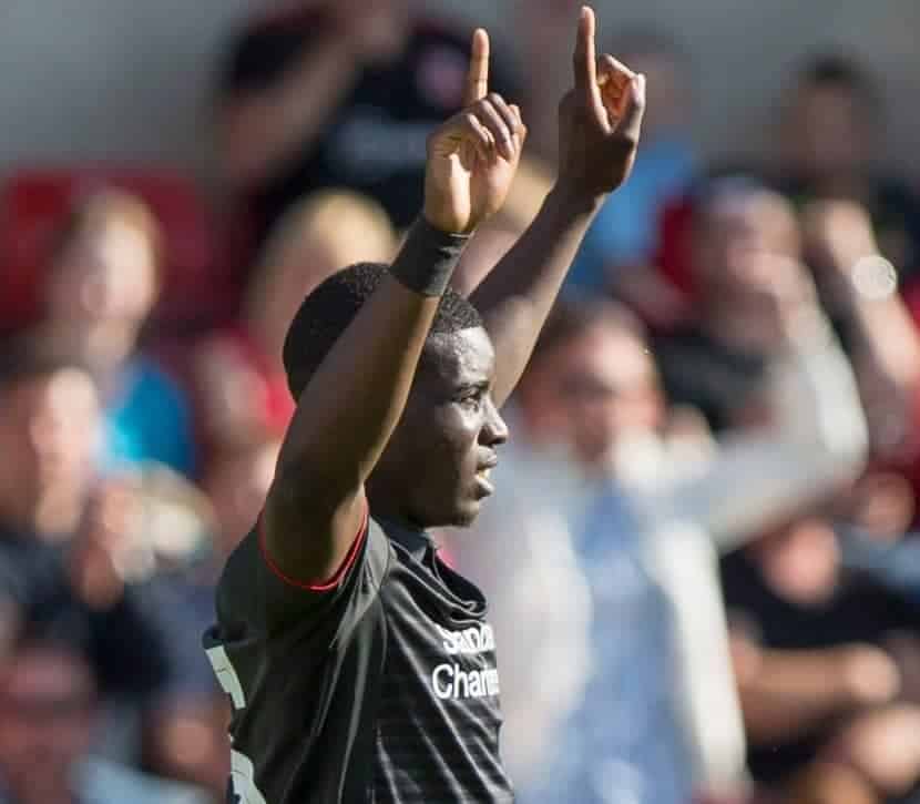 SWINDON, ENGLAND - Sunday, August 2, 2015: Liverpool's Seyi Ojo celebrates scoring his side's second and winning goal against Swindon Town during a friendly match at the County Ground. (Pic by Mark Hawkins/Propaganda)