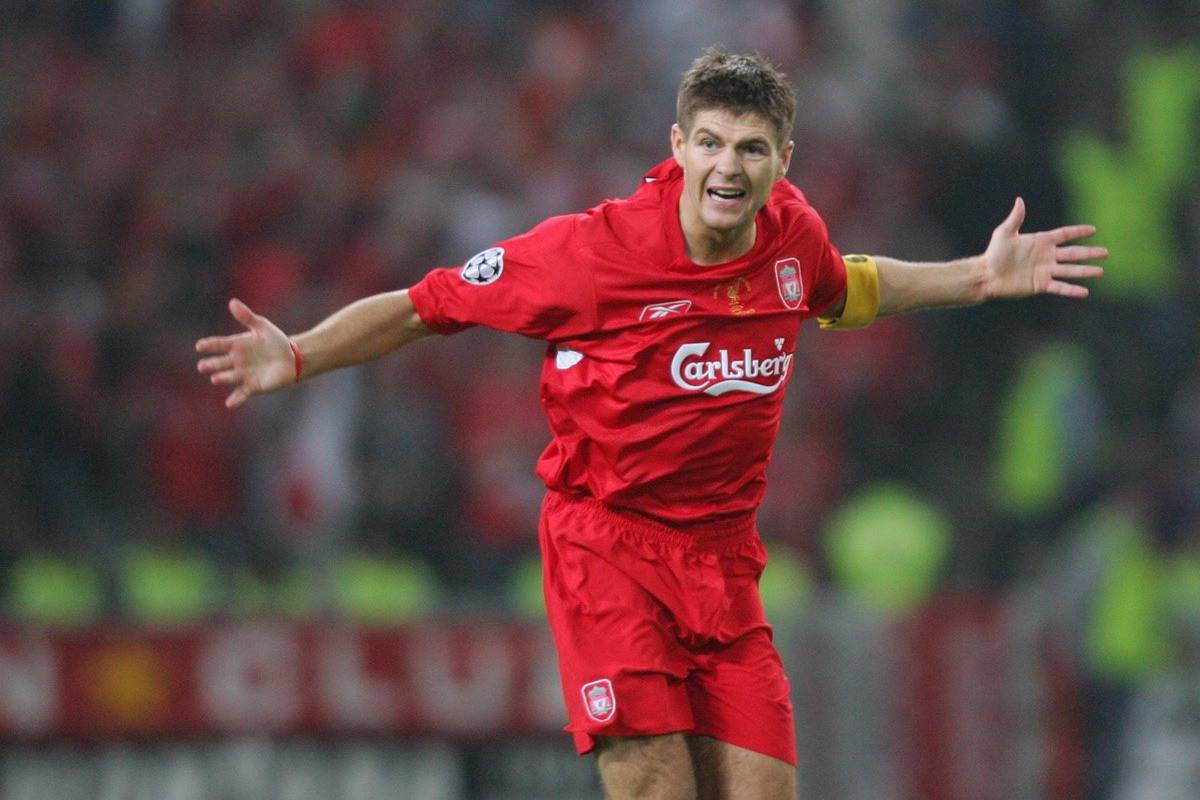 ISTANBUL, TURKEY - WEDNESDAY, MAY 25th, 2005: Liverpool's Steven Gerrard celebrates scoring the first come-back goal against AC Milan during the UEFA Champions League Final at the Ataturk Olympic Stadium, Istanbul. (Pic by David Rawcliffe/Propaganda)