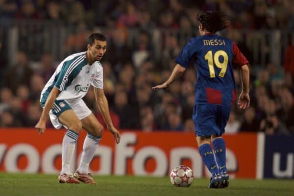 Barcelona, Spain - Wednesday, February 21, 2007: Liverpool's Alvaro Arbeloa in action against FC Barcelona during the UEFA Champions League First Knockout Round 1st Leg match at the Nou Camp. (Pic by David Rawcliffe/Propaganda)