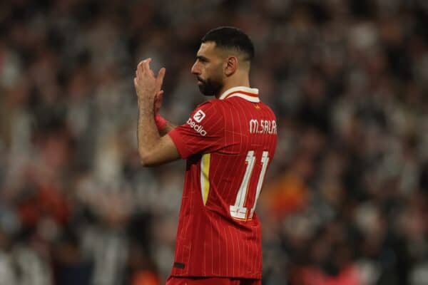 LONDON, ENGLAND - Sunday, March 16, 2025: Liverpool's Mohamed Salah looks dejected after the Football League Cup Final match between Liverpool FC and Newcastle United FC at Wembley Stadium. Newcastle United won 2-1. (Photo by David Rawcliffe/Propaganda)