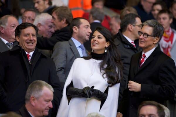 LIVERPOOL, ENGLAND - Sunday, November 7, 2010: Liverpool's owner John W. Henry with wife Linda Pizzuti and Chairman Tom Werner before the Premiership match against Chelsea at Anfield. (Photo by David Rawcliffe/Propaganda)