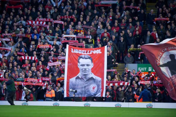 LIVERPOOL, ENGLAND - Sunday, November 7, 2010: A Liverpool supporters' banner on the Spion Kop of Billy Liddell, a player who spent his entire career at Liverpool. The club became known as 'Liddellpool'. (Photo by David Rawcliffe/Propaganda)