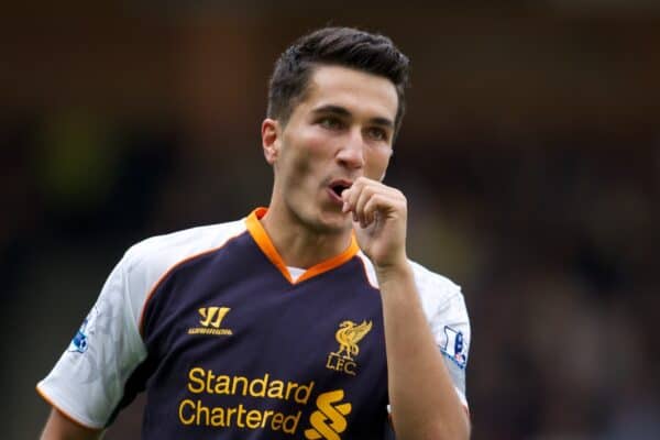 NORWICH, ENGLAND - Saturday, September 29, 2012: Liverpool's Nuri Sahin celebrates scoring the third goal against Norwich City during the Premiership match at Carrow Road. (Pic by David Rawcliffe/Propaganda)