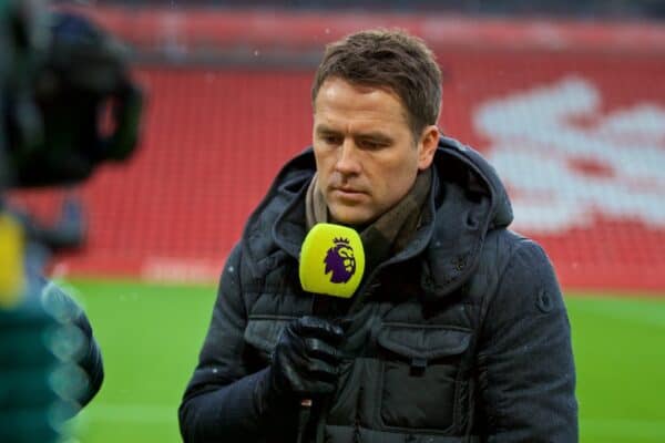 LIVERPOOL, ENGLAND - Sunday, December 10, 2017: Former Liverpool player Michael Owen working as a television pundit before the FA Premier League match between Liverpool and Everton, the 229th Merseyside Derby, at Anfield. (Pic by David Rawcliffe/Propaganda)