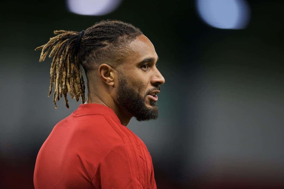 TRNAVA, SLOVAKIA - Thursday, October 10, 2019: Wales' Ashley Williams during the pre-match warm-up before the UEFA Euro 2020 Qualifying Group E match between Slovakia and Wales at the Štadión Antona Malatinského. (Pic by David Rawcliffe/Propaganda)