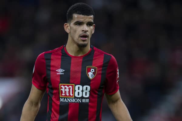 BOURNEMOUTH, ENGLAND - Saturday, December 7, 2019: AFC Bournemouth's Dominic Solanke during the FA Premier League match between AFC Bournemouth and Liverpool FC at the Vitality Stadium. (Pic by David Rawcliffe/Propaganda)