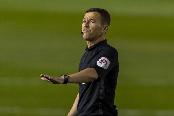 LINCOLN, ENGLAND - Thursday, September 24, 2020: Referee Tony Harrington during the Football League Cup 3rd Round match between Lincoln City FC and Liverpool FC at Sincil Bank. Liverpool won 7-2. (Pic by David Rawcliffe/Propaganda)