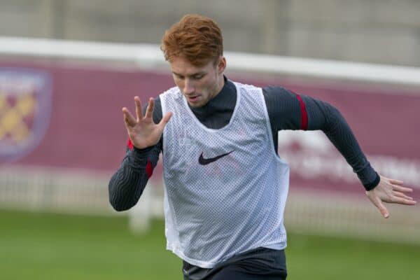 LONDON, ENGLAND - Friday, November 6, 2020: Liverpool's Sepp Van Den Berg during the pre-match warm-up before the Premier League 2 Division 1 match between West Ham United FC Under-23's and Liverpool FC Under-23's at Rush Green. Liverpool won 4-2. (Pic by David Rawcliffe/Propaganda)