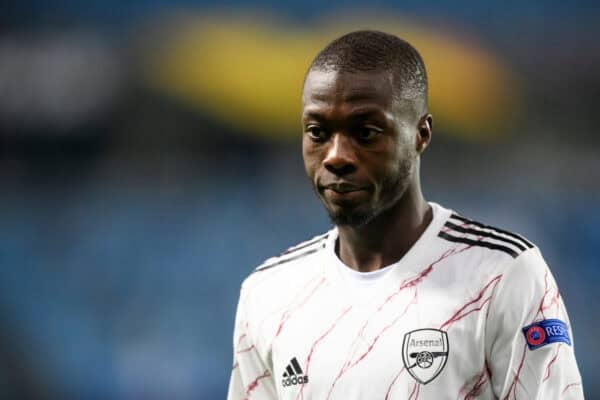 MOLDE, NORWAY - Thursday, November 26, 2020: Arsenal's Nicolas Pépé during the UEFA Europa League Group B match between Molde FK and Arsenal FC at the Molde Stadion. (Pic by Marius Simensen/Bildbryån/Propaganda)