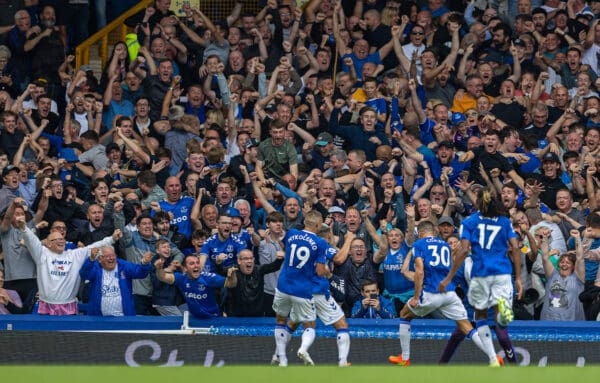 LIVERPOOL, ENGLAND - Saturday, September 3, 2022: Everton's Conor Coady celebrates after scoring a goal, only for it to be disallowed following a VAR review, during the FA Premier League match between Everton FC and Liverpool FC, the 241st Merseyside Derby, at Goodison Park. (Pic by David Rawcliffe/Propaganda)