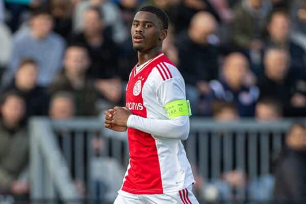 AMSTERDAM, THE NETHERLANDS - Wednesday, October 26, 2022: AFC Ajax's captain Jorrel Hato during the UEFA Youth League Group A Matchday 5 game between AFC Ajax Under-19's and Liverpool FC Under-19's at Sportpark De Toekomst. Ajax won 3-1. (Pic by David Rawcliffe/Propaganda)