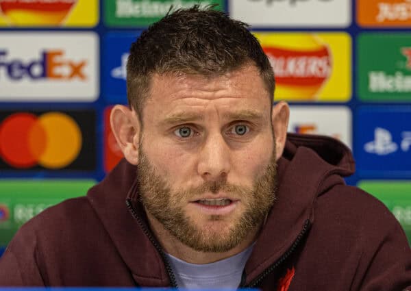 LIVERPOOL, ENGLAND - Monday, October 31, 2022: Liverpool's James Milner during a press conference at Anfield ahead of the UEFA Champions League Group A matchday 6 game between Liverpool FC and SSC Napoli. (Pic by David Rawcliffe/Propaganda)