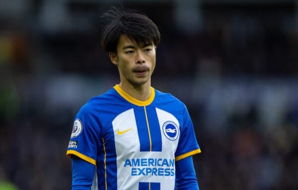 BRIGHTON & HOVE, ENGLAND - Saturday, January 14, 2023: Brighton & Hove Albion's Kaoru Mitoma during the FA Premier League match between Brighton & Hove Albion FC and Liverpool FC at the Falmer Stadium. (Pic by David Rawcliffe/Propaganda)