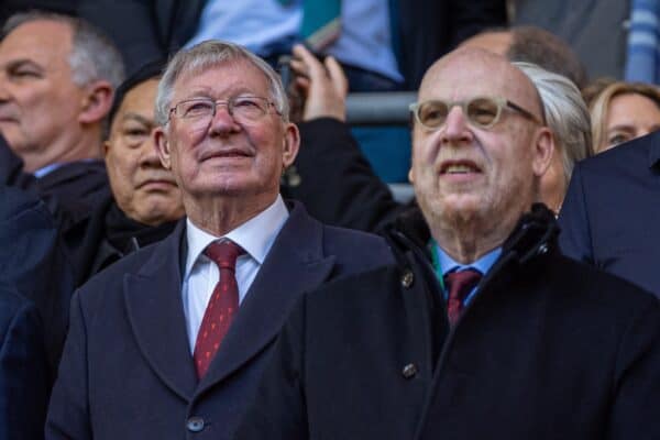 LONDON, ENGLAND - Sunday, February 26, 2023: Former Manchester United manager Alex Ferguson (C) and Manchester United co-Chairman Avram Glazer (R) before the Football League Cup Final match between Manchester United FC and Newcastle United FC at Wembley Stadium. Man Utd won 2-0. (Pic by David Rawcliffe/Propaganda)