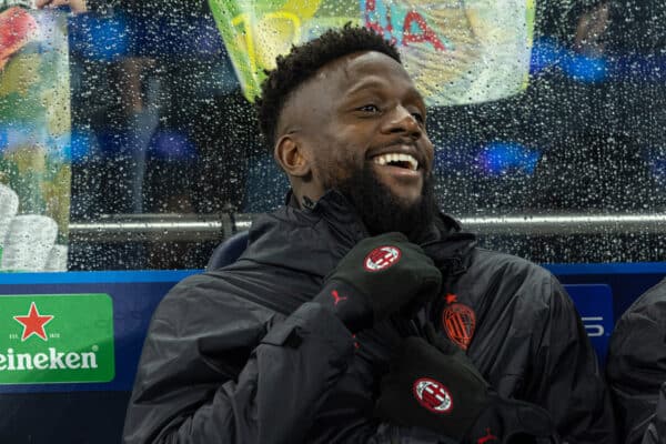 LONDON, ENGLAND - Wednesday, March 8, 2023: AC Milan's substitute Divock Origi on the bench during the UEFA Champions League Round of 16 2nd Leg game between Tottenham Hotspur FC and AC Milan at the Tottenham Hotspur Stadium. The game ended in a goal-less draw, AC Milan won 1-0 on aggregate. (Pic by David Rawcliffe/Propaganda)