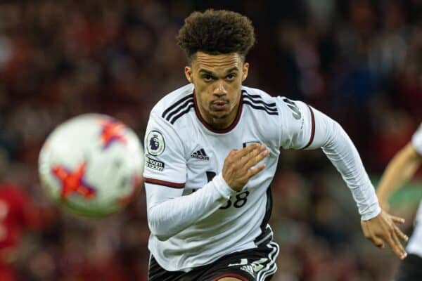 LIVERPOOL, ENGLAND - Wednesday, May 3, 2023: Fulham's Antonee Robinson during the FA Premier League match between Liverpool FC and Fulham FC at Anfield. Liverpool won 1-0. (Pic by David Rawcliffe/Propaganda)