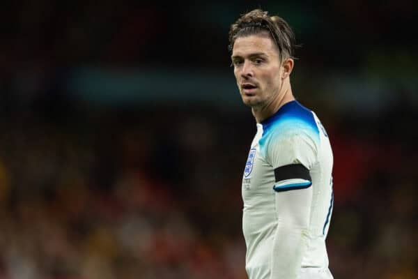 LONDRA, INGHILTERRA - venerdì 13 ottobre 2023: Jack Grealish dell'Inghilterra durante una partita amichevole internazionale tra Inghilterra e Australia allo stadio di Wembley. L'Inghilterra ha vinto 1-0. (Foto di David Rawcliffe/Propaganda)