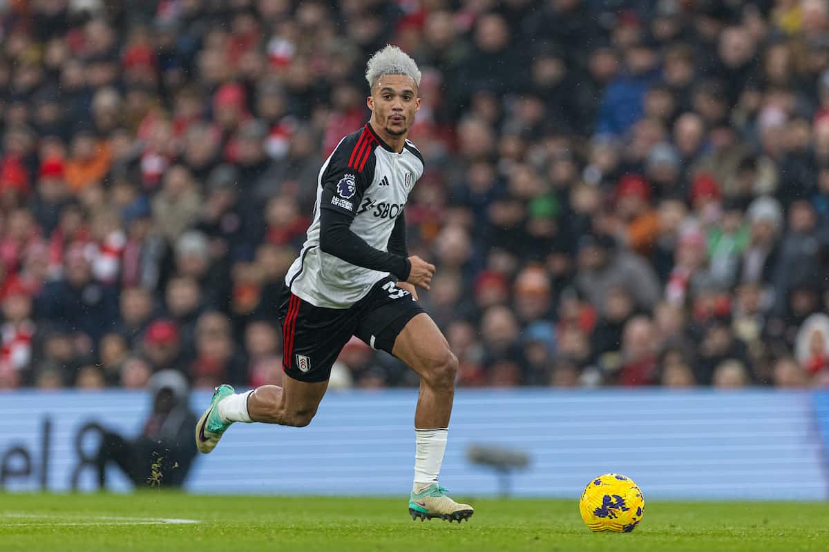 LIVERPOOL, ENGLAND - Sunday, December 3, 2023: Fulham's Antonee Robinson during the FA Premier League match between Liverpool FC and Fulham FC at Anfield. Liverpool won 4-3. (Photo by David Rawcliffe/Propaganda)