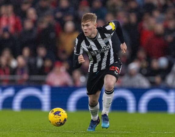 LIVERPOOL, ENGLAND - Monday, January 1, 2024: Newcastle United's Lewis Hall during the FA Premier League match between Liverpool FC and Newcastle United FC on New Year's Day at Anfield. Liverpool won 4-2. (Photo by David Rawcliffe/Propaganda)