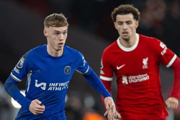 LIVERPOOL, ENGLAND - Wednesday, January 31, 2024: Chelsea's Cole Palmer during the FA Premier League match between Liverpool FC and Chelsea FC at Anfield. Liverpool won 4-1. (Photo by David Rawcliffe/Propaganda)