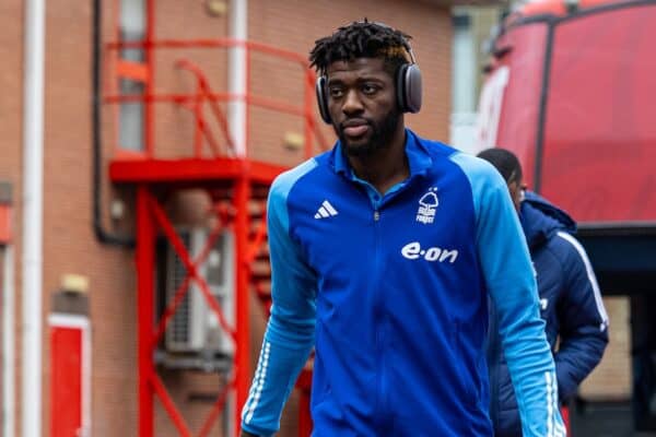 NOTTINGHAM, ENGLAND - Saturday, March 2, 2024: Nottingham Forest's Ibrahim Sangar arrives before the FA Premier League match between Nottingham Forest FC and Liverpool FC at the City Ground. Liverpool won 1-0. (Photo by David Rawcliffe/Propaganda)