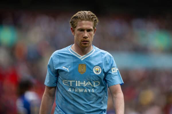 LONDON, ENGLAND - Saturday, April 20, 2024: Manchester City's Kevin De Bruyne during the FA Cup Semi-Final between Manchester City FC and Chelsea FC at Wembley Stadium. Man City won 1-0. (Photo by David Rawcliffe/Propaganda)
