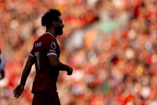 LIVERPOOL, ENGLAND - Sunday, May 5, 2024: Liverpool's Mohamed Salah during the FA Premier League match between Liverpool FC and Tottenham Hotspur FC at Anfield. Liverpool won 4-2. (Photo by Ryan Brown/Propaganda)