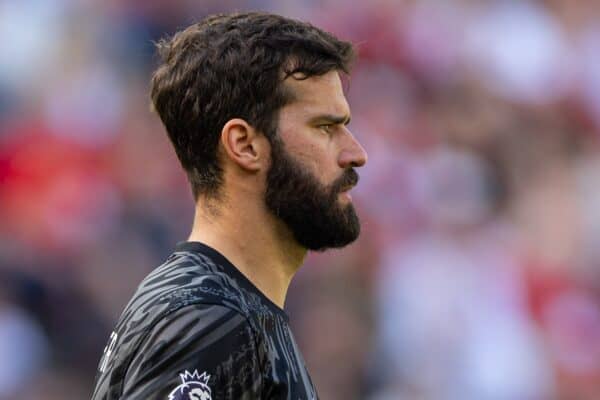 LIVERPOOL, ENGLAND - Saturday, May 18, 2024: Liverpool's goalkeeper Alisson Becker during the FA Premier League match between Liverpool FC and Wolverhampton Wanderers FC at Anfield. Liverpool won 2-0. (Photo by David Rawcliffe/Propaganda)