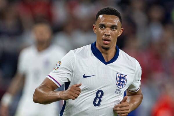 GELSENKIRCHEN, GERMANY - Sunday, June 16, 2024: England's Trent Alexander-Arnold during the UEFA Euro 2024 Group C match between Serbia and England at the Arena AufSchalke. England won 1-0. (Photo by David Rawcliffe/Propaganda)