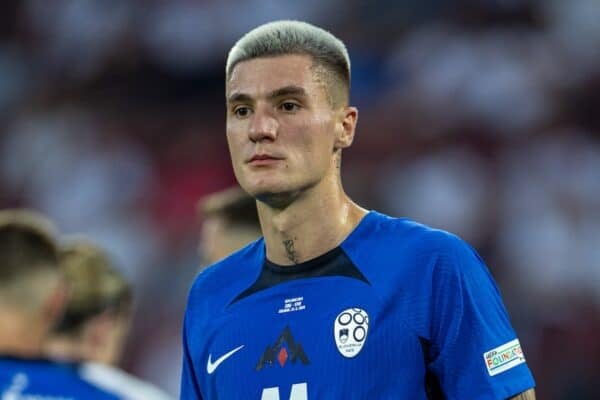 COLOGNE, GERMANY - Tuesday, June 25, 2024: Slovenia's Benjamin Šeško during the UEFA Euro 2024 Group C match between England and Slovenia at the Müngersdorfer Stadium. The game ended in a goal-less draw. (Photo by David Rawcliffe/Propaganda)