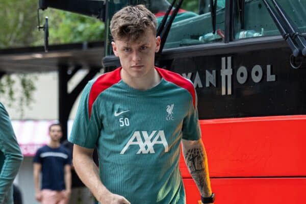 PITTSBURGH - Tuesday, July 23, 2024: Liverpool's Ben Doak arrives at the team hotel after the team's second training session of the day on day one of the club's pre-season tour of the USA. (Photo by David Rawcliffe/Propaganda)