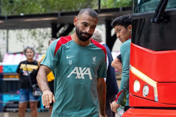 PITTSBURGH - Tuesday, July 23, 2024: Liverpool's Mohamed Salah returns to the team hotel after the team's second training session of the day on day one of the club's pre-season tour of the USA. (Photo by David Rawcliffe/Propaganda)