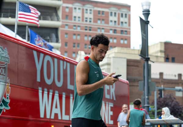  Liverpool's Curtis Jones returns to the team hotel after the team's second training session of the day on day one of the club's pre-season tour of the USA. (Photo by David Rawcliffe/Propaganda)