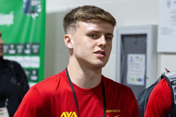 PITTSBURGH - Friday, July 26, 2024: Liverpool's Ben Doak arrives before a pre-season friendly match between Liverpool and Real Betis Balompié at the Acrisure Stadium on day three of the club's pre-season tour of the USA. (Photo by David Rawcliffe/Propaganda)