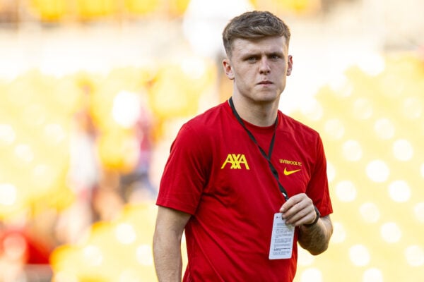 PITTSBURGH - Friday, July 26, 2024: Liverpool's Ben Doak before a pre-season friendly match between Liverpool and Real Betis Balompié at the Acrisure Stadium on day three of the club's pre-season tour of the USA. (Photo by David Rawcliffe/Propaganda)