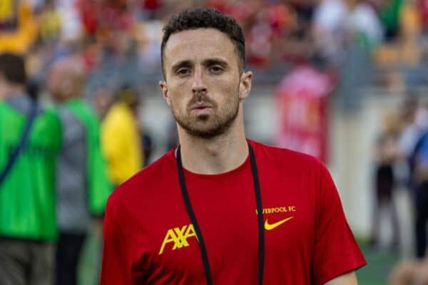 PITTSBURGH - Venerdì 26 luglio 2024: Diogo Jota del Liverpool prima di un'amichevole pre-campionato tra Liverpool e Real Betis Balompié allo stadio Acrisure, nel terzo giorno del tour pre-campionato del club negli Stati Uniti. (Foto di David Rawcliffe/Propaganda)