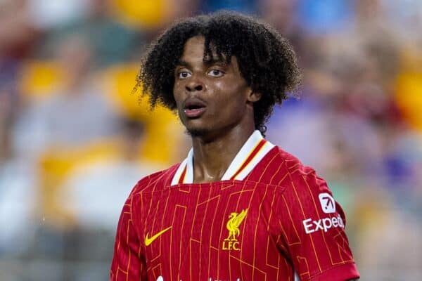 PITTSBURGH - Friday, July 26, 2024: Liverpool's Harvey Blair during a pre-season friendly match between Liverpool and Real Betis Balompié at the Acrisure Stadium on day three of the club's pre-season tour of the USA. Liverpool won 1-0. (Photo by David Rawcliffe/Propaganda)