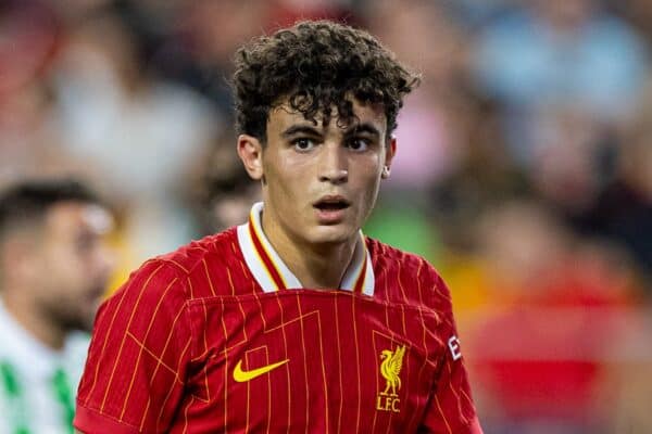 PITTSBURGH - Friday, July 26, 2024: Liverpool's Stefan Bajcetic during a pre-season friendly match between Liverpool and Real Betis Balompié at the Acrisure Stadium on day three of the club's pre-season tour of the USA. Liverpool won 1-0. (Photo by David Rawcliffe/Propaganda)